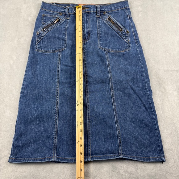 Y2K Out Women's Denim Jeans Midi Blue A-Line Stretch Skirt With Pockets‎ Size 10 - Picture 7 of 13